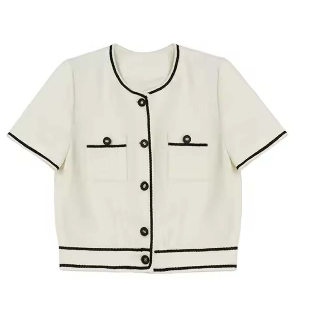1006.White And Black Short Sleeve Knitted Top